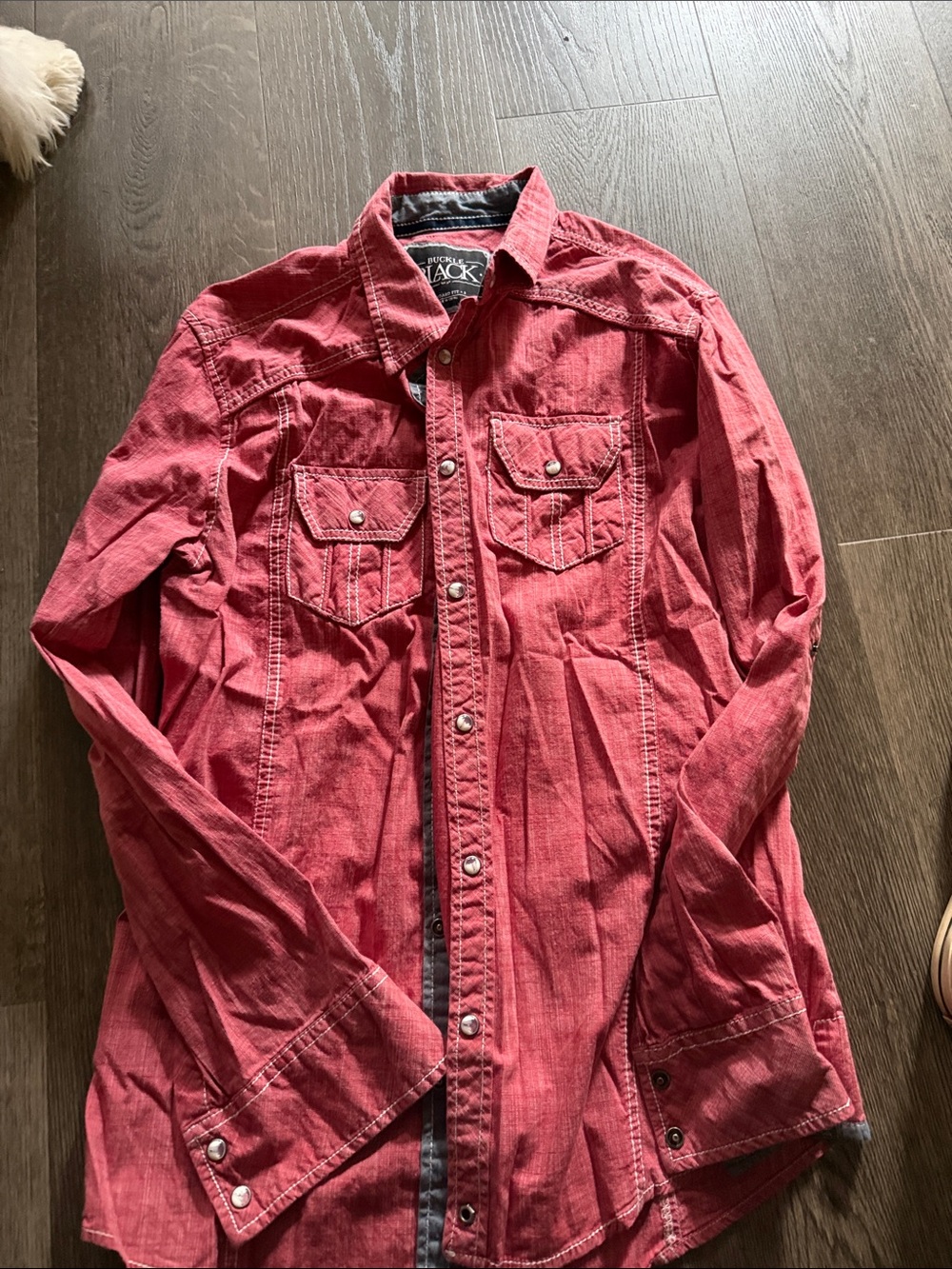 Red Men's Casual Button-Up shirt Buckle Black size small